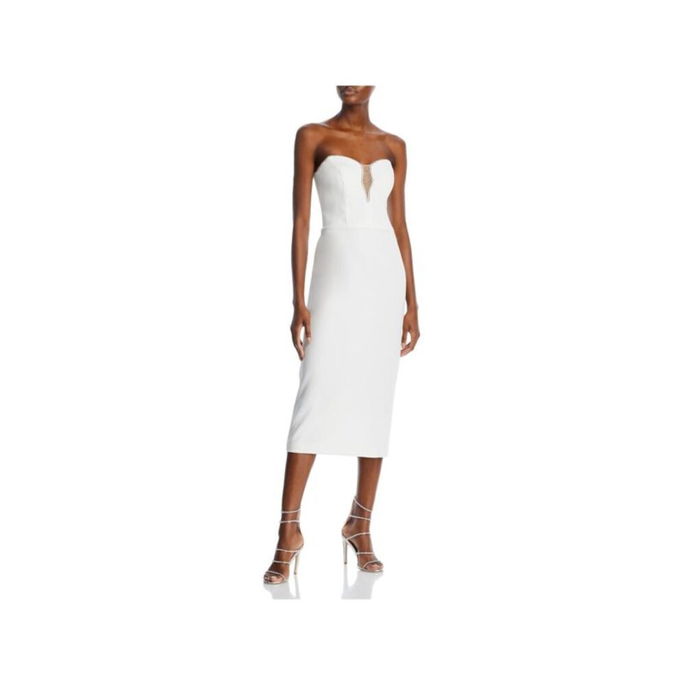 AQUA FORMAL Womens White Back Lined Sleeveless Midi Formal Sheath Dress 2